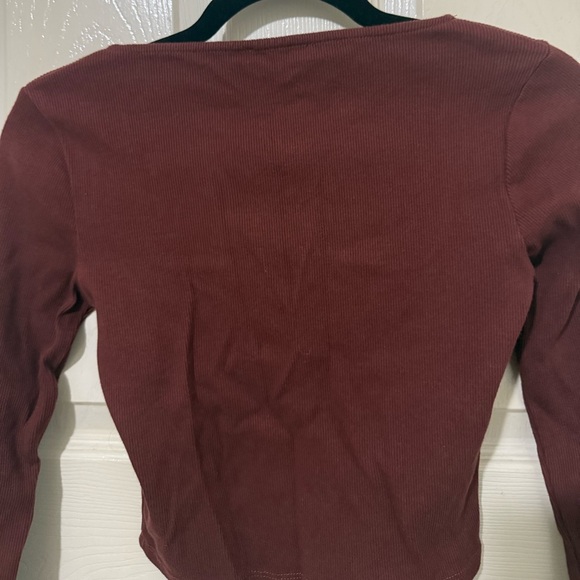 Zara Burgundy Ribbed Cropped Long Sleeve Top | Size M - Picture 9 of 9